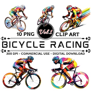 Paquete de imágenes prediseñadas de carreras de bicicletas Vol.1, 10 PNG transparentes, conjunto de imágenes prediseñadas de acuarela de carreras de bicicletas, uso comercial, artesanía de bricolaje, descarga digital