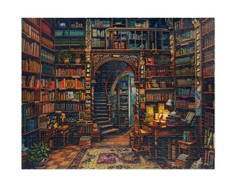 Cozy Home Library Jigsaw Puzzle Bookworm Private Library Puzzle Fun for Adults + Kids Gift, 4 Sizes available(110, 252, 520, 1014 pieces)