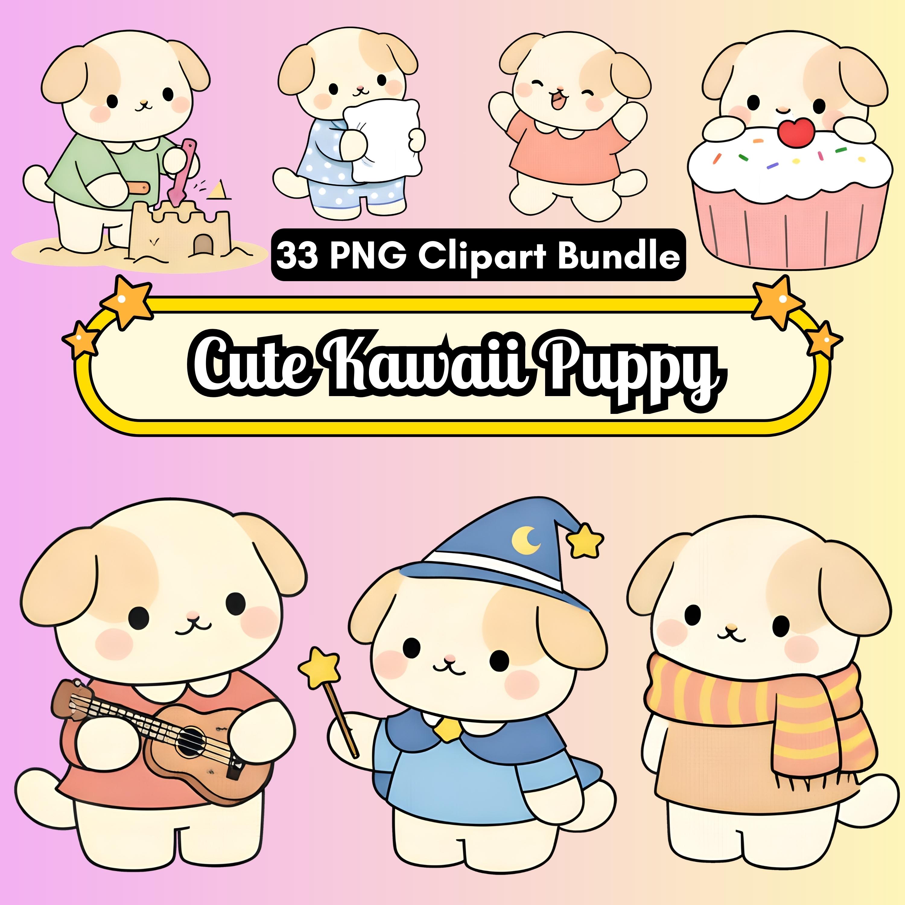 Kawaii Dog Clipart Bundle – 33 PNG Graphics – Cute Puppy Illustrations ...