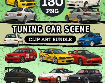 130 Tuning Car Clipart Bundle – PNG Stickers featuring iconic cars from the 90s & 2000s I Tuning scene cars I Car PNG I DIY Hobby I Download