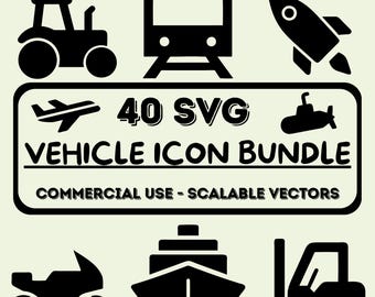 40 SVG Vehicle Icon Bundle - Vehicle Icon SVG Package - Vehicle Silhouette Graphics, Transparent Icons, Instant Download, Commercial Use