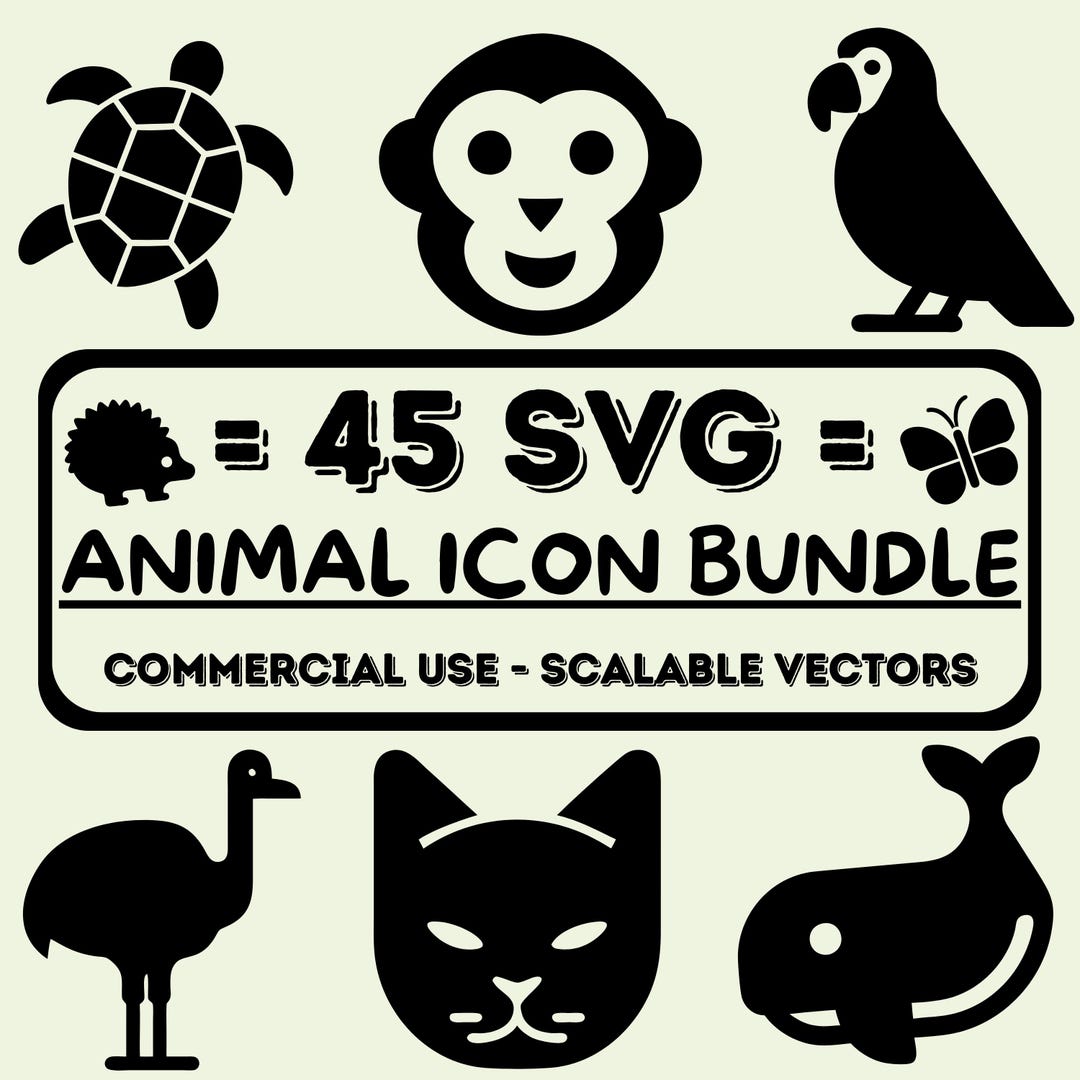 45 SVG Animal Icon Bundle - Animal Icon SVG Package - Wildlife ...