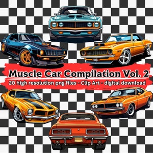 Muscle Car Clipart Bundle Vol. 2, 20 Retro Classic Car Clip Art Set, Classic Car Illustrations, transparent PNG files, digital download