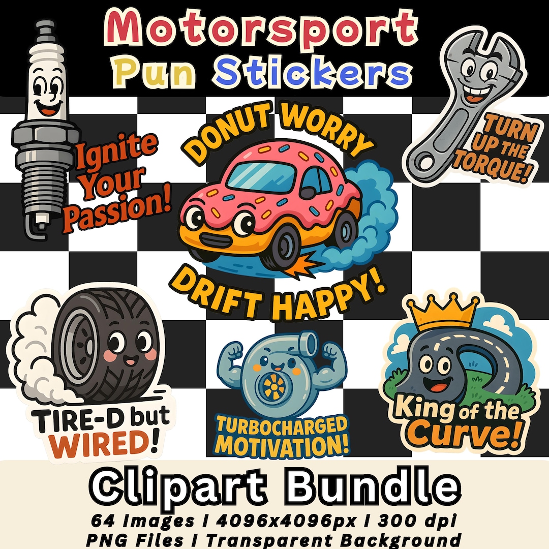 Racing Sticker Animation Motorsport Sticker Clipart Bundle – 64 Funny Racing Graphics in PNG ...