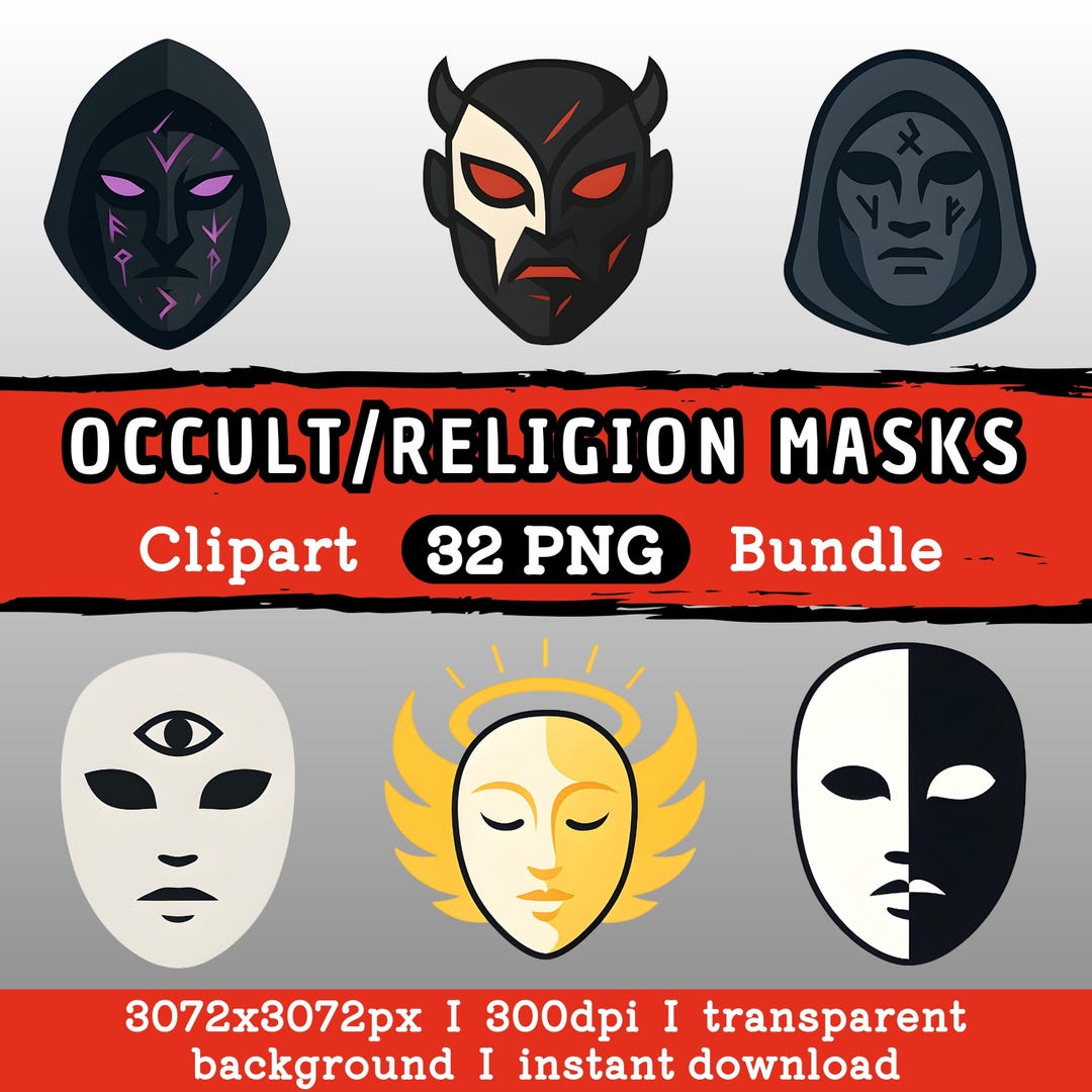 Occult Ritual Mask 32 Occult & Spiritual Masks Clipart - PNG Graphic Bundle | Magical ...