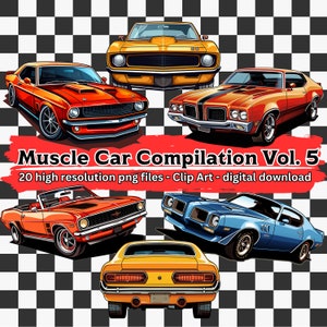 Muscle Car Clipart Bundle Vol. 5, 20 Retro Classic Car Clip Art Set, Classic Car Illustrations, transparent PNG files, digital download