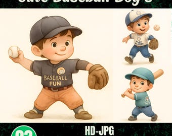 23 Baseball Boys Clipart Bundle – Cute Watercolor Baseball Players - HD JPG Images – Soccer Stickers - DIY & Commercial Use - Download