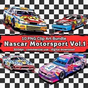 Nascar Clipart Bundle Vol 1, 10 Stock Car Motorsport Rennwagen Clip Art Set, transparente PNG Dateien,digital download, kommerzielle Nutzung