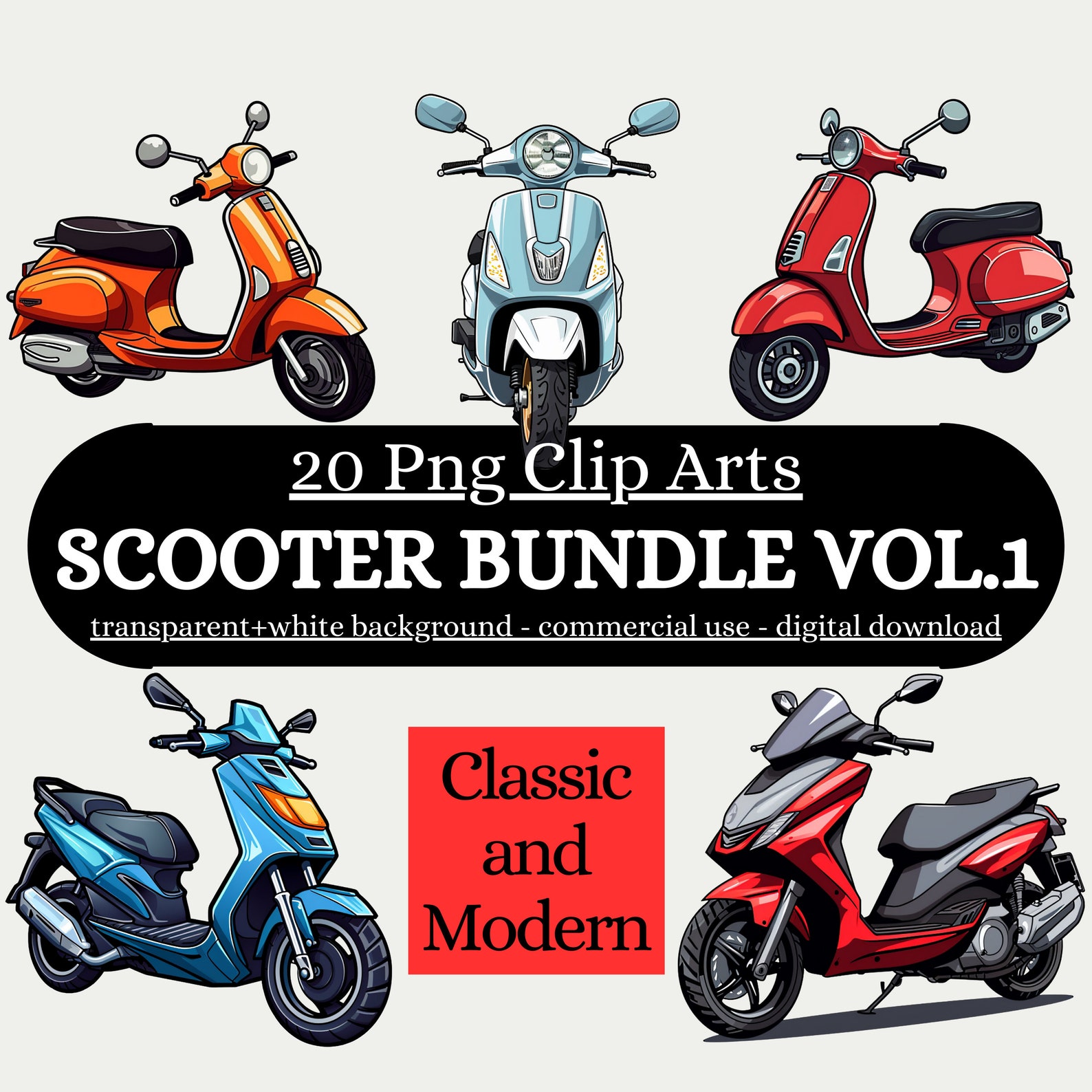 20 PNG - Scooter Clipart Bundle Vol. 1, Motor Scooter Clip Art Set ...