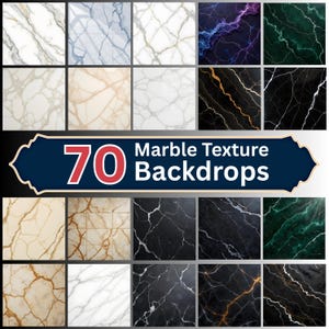 Könnte beinhalten: Eine Sammlung von 70 Marmor-Textur-Hintergründen. Die Hintergründe zeigen verschiedene Farben und Muster, darunter Weiß, Schwarz, Gold und Grün. Das Bild enthält eine Vielzahl von Marmorstrukturen mit Maserung und Mustern.