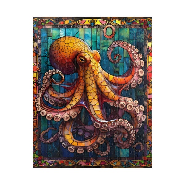 Octopus Stained Glass Puzzle, Ocean Puzzle, Sea Animal, Puzzle Fun for Adults and Kids, Puzzle Gift, 3 Sizes available(110, 252, 520 pieces)