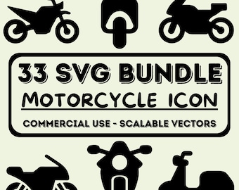 33 SVG Motorcycle Icon Bundle - Motorcycle Icon SVG Package - Motorcycle Illustrations, Transparent Icons, Instant Download, Commercial Use