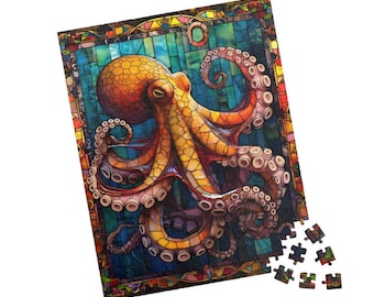 Octopus Stained Glass Puzzle, Ocean Puzzle, Sea Animal, Puzzle Fun for Adults and Kids, Puzzle Gift, 3 Sizes available(110, 252, 520 pieces)