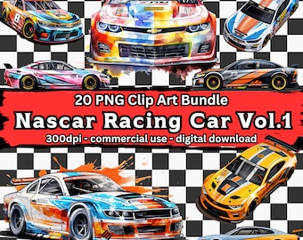20 PNG Nascar Racing Car Clipart Bundle Vol.1, Stock Car Motorsport Race Car Clip Art Set, transparent, digital download, commercial use