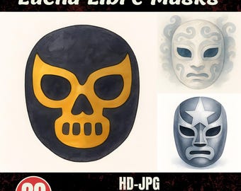 20 imágenes prediseñadas de máscaras de lucha libre – Acuarela | Máscaras de lucha libre mexicana | Manualidades - Tarjetas - Scrapbooking | Uso comercial | Descargar