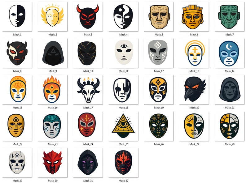 Graghic Mask 32 Occult & Spiritual Masks Clipart - PNG Graphic Bundle | Magical ...