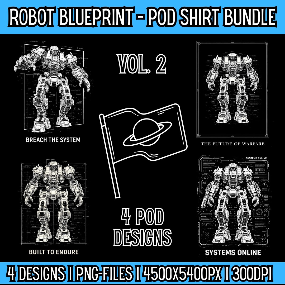 Mech Robot T-shirt Design Bundle Vol. 2 | 4 PNG Graphics | Sci-fi ...