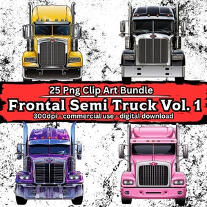 Semi Truck Frontal Clipart Bundle Vol. 1, 25 truck/lorry clip art set, truck/vehicle illustrations, transparent PNGs, digital download, DIY