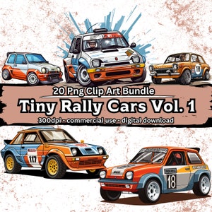 Tiny Rally Car Clipart Bundle Vol. 1, 20 Rally Sport Car PNG Clip Art Set, transparent background, digital download, commercial use