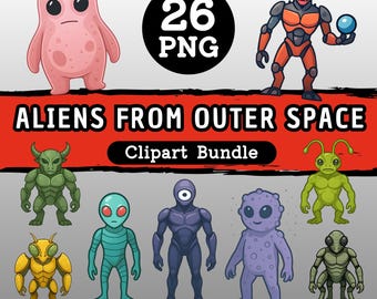 26 Alien Cliparts I Space Monster PNG Bundle - Alien Stickers | Alien Character Images | Commercial License | Download