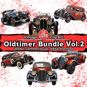 Vintage Car Clipart Bundle Vol. 2, 15 Vintage Classic Car Clip Art Set, Classic Car Illustrations, transparent PNG files, digital download