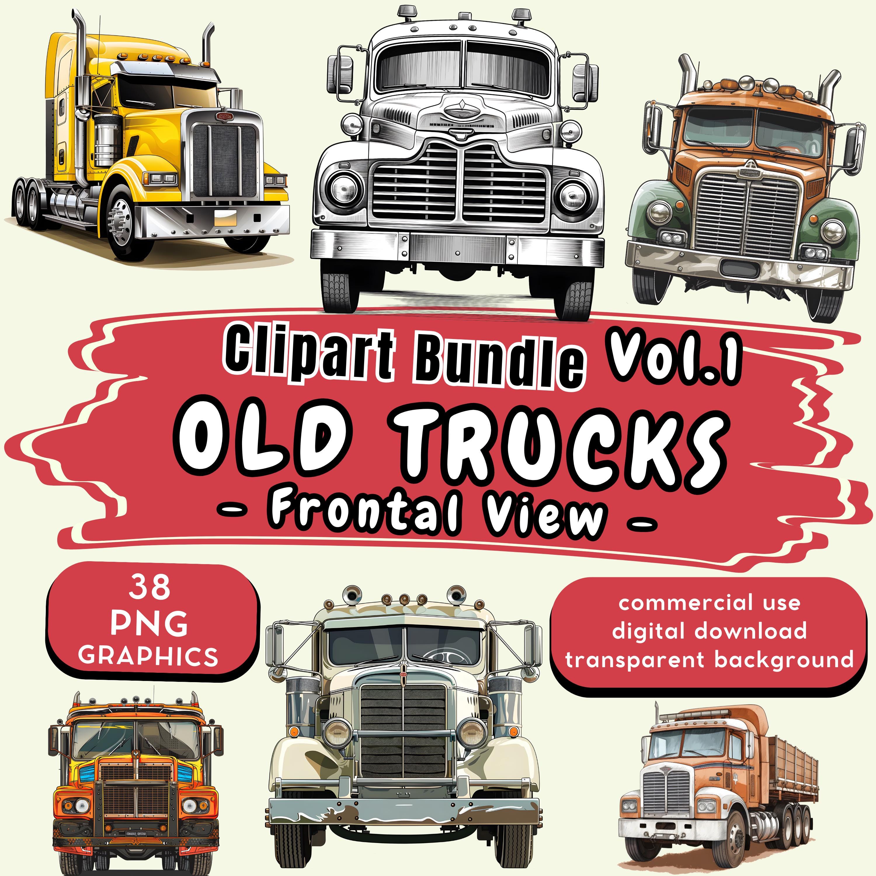 Old Truck Frontal View Clipart Bundle Vol. 1, 38 Klassik LKW Clip Arts ...