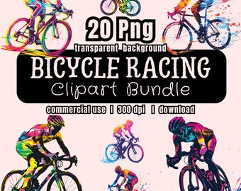 Bicycle Racing Clipart Bundle Vol.1, Bicycle Racing Clip Arts, 20 Transparent PNG Graphics Bicycle Sport, DIY Craft, Commercial, Digital