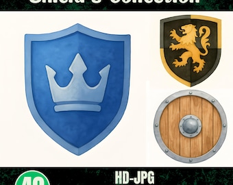 40 Medieval Shields Clipart Bundle - Watercolor Illustrations | JPG Set | Knight Shields I Scrapbooking - Junk Journal | Download