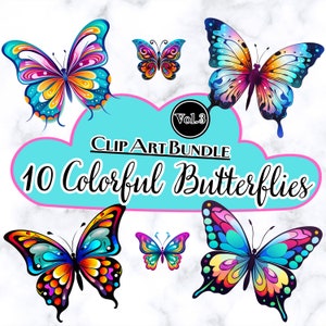 Colorful Butterflies Clipart Bundle Vol.3, 10 transparent PNG clip arts, butterfly clip arts bundle, commercial use, hobby DIY, kids