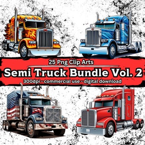 Semi Truck Clipart Bundle Vol. 2, 25 truck/lorry clip art set, truck/vehicle illustrations, transparent PNG files, digital download, DIY
