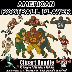 American Football Spieler Clipart Bundle I 53 dynamische PNG Grafiken | Sport Clip Arts | Transparenter Hintergrund | Kommerzielle Nutzung
