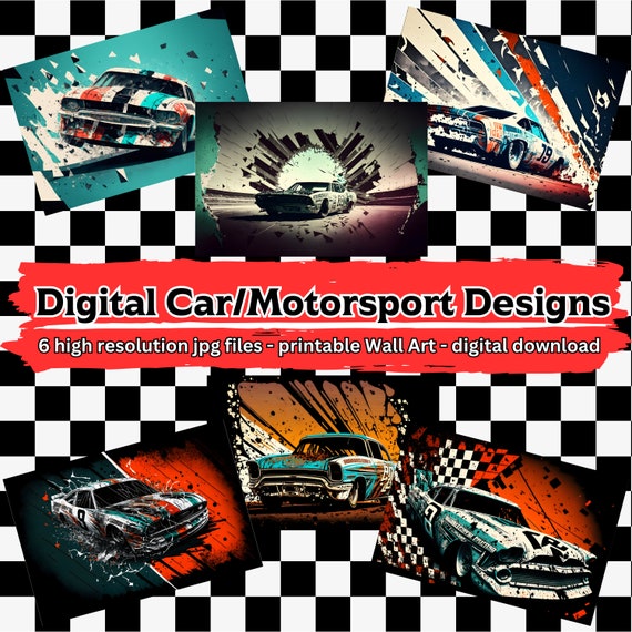 Digital Car-Motorsport Design Bundle Vol.1, printable Wall Art - Poster - wallpaper, Wandkunst, 6 high resolution JPG Files,digital download