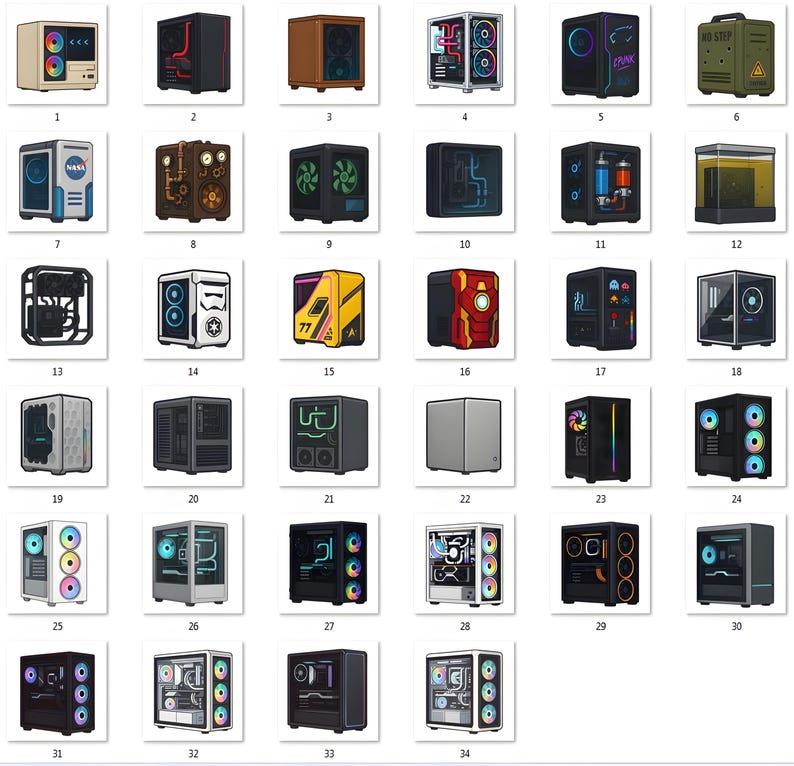 Computer Case Shapes 34 Case Modding Cliparts - Gaming PNG Bundle | Computer Sticker | Tech ...