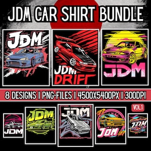 JDM Car T-Shirt Design Bundle - 8 PNG graphics | Japanese Drift Cars | 4500x5400px | Shirt Clipart with commercial license | Download