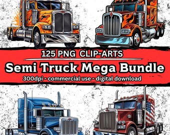 125 Semi Truck PNG Cliparts  I Truck Graphics Bundle I Truck Stickers I Transparent PNG Files I Commercial use I Download