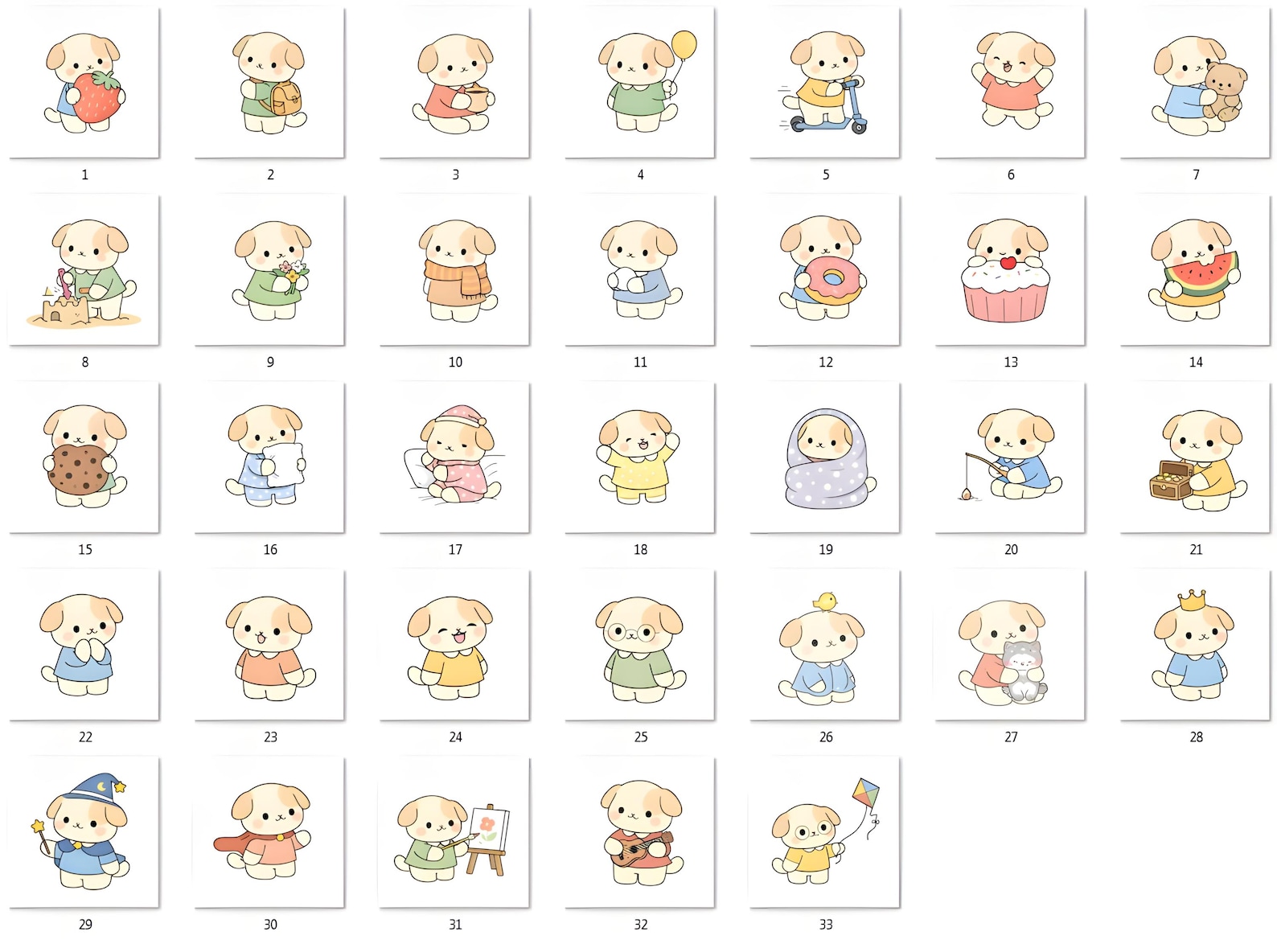 Kawaii Dog Clipart Bundle – 33 PNG Graphics – Cute Puppy Illustrations ...