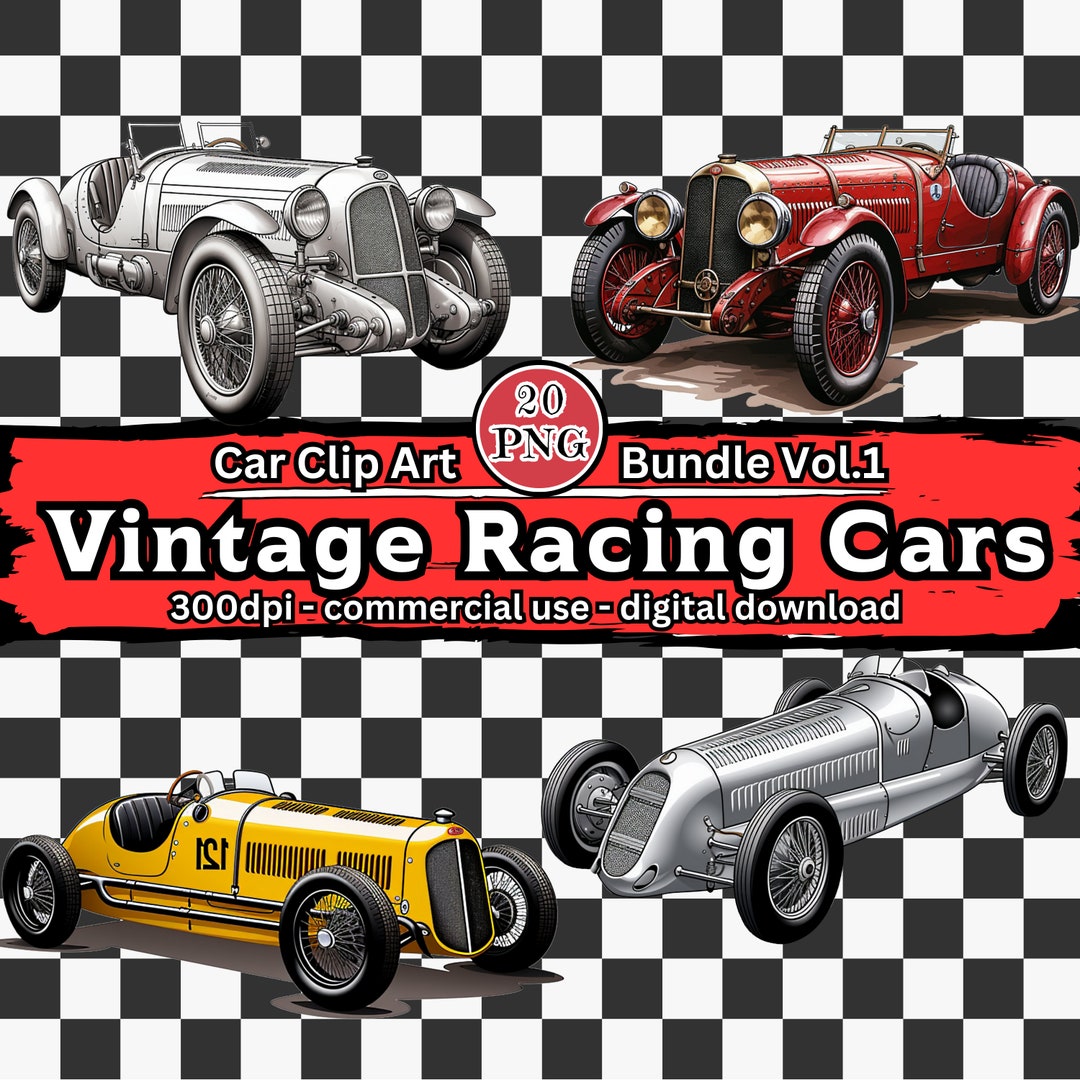 Vintage Racing Cars Clipart Bundle Vol. 1 20 Classic Etsy