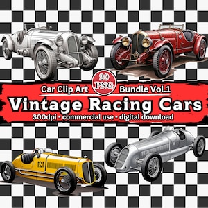 Vintage Racing Cars Clipart Bundle Vol. 1, 20 Classic Motorsport Racing Cars Clip Art Set, transparent PNG files, digital download, DIY