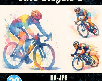 30 Racing Bike Cliparts - Watercolor Bike Race Set I DIY - Scrapbooking - Kids Birthday I Commercial I Download