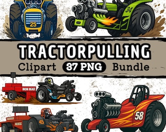Tractor Pulling Clipart Bundle - 37 PNGs in motorsport design | Tractor illustrations with transparent background I Commercial use I POD+DIY