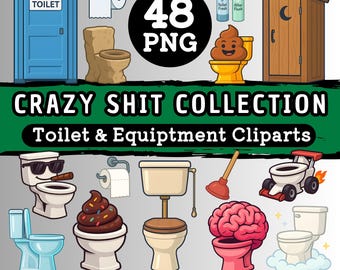 48 Toilet Clipart - Funny Toilet and Accessories Images in PNG Graphic Pack | Funny Toilet Stickers | Commercial License | Download