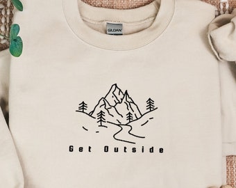Bluza Get Outside z haftem, unisex, z okrągłym dekoltem w stylu górskim