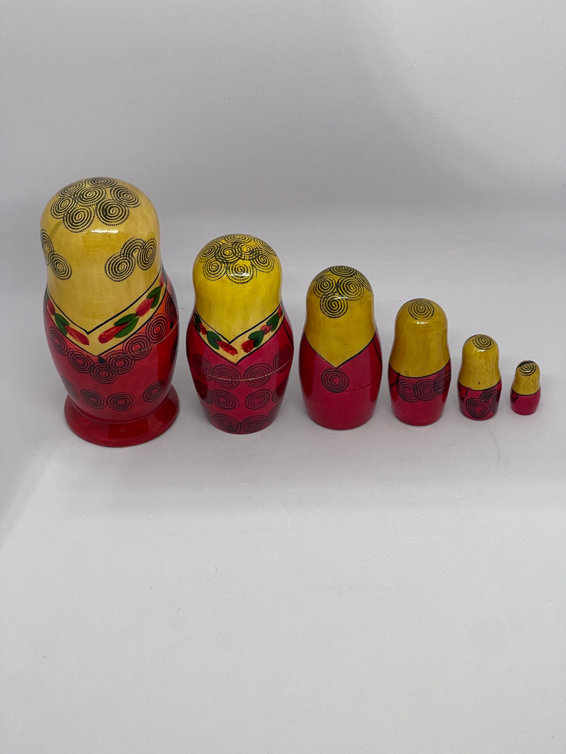 Vintage Russian Wooden Stacking Dolls Set of 6 Etsy