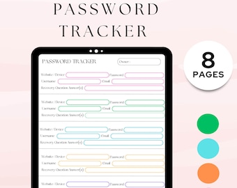 Password Tracker | Digital Password Tracker | Printable Password Tracker | iPad | Goodnotes