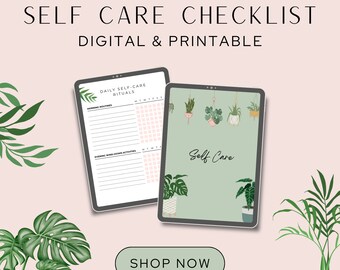 Self Care Checklist | Digital | Self Care Journal | Plants | Digital Planner