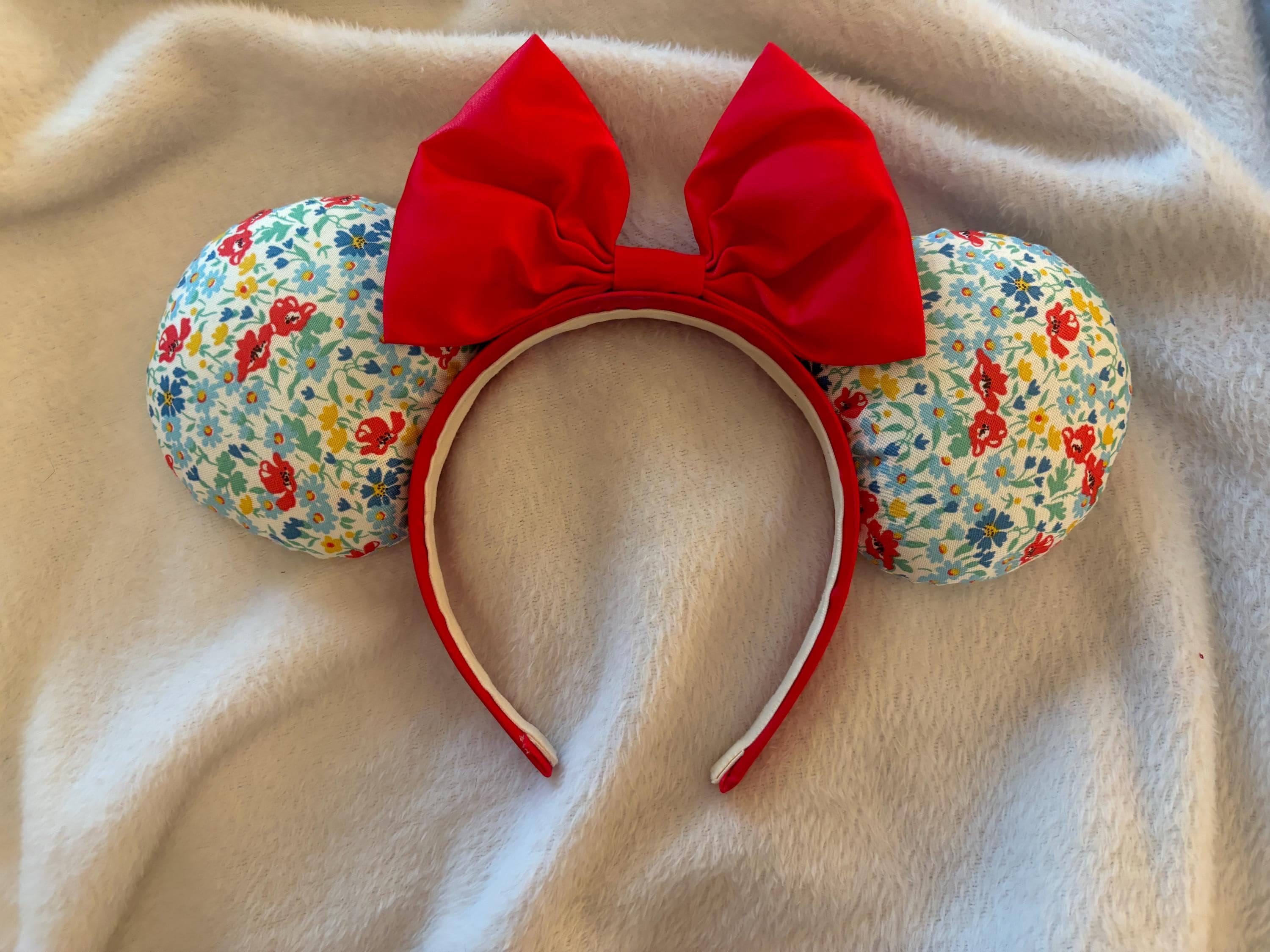 Floral Minnie Ears, Red Bow - Etsy display picture 1