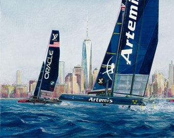 Freedom to Sail [Sailing, Sailboat Race, NYC, One World Trade Center, Canvas, Giclée]