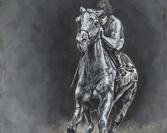 In Sync: Man & Horse [Horse Racing, Jockey, Canvas, Giclée]