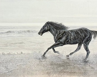 Galloping Horse on Beach [Horse, Beach, Canvas, Giclée]