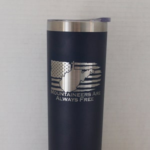 West Virginia 20oz Skinny Stainless Steel Tumbler - Mountaineers Are Always Free - Navy